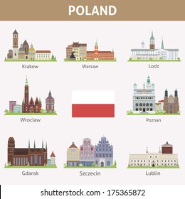 Poland. Symbols of cities. Vector set