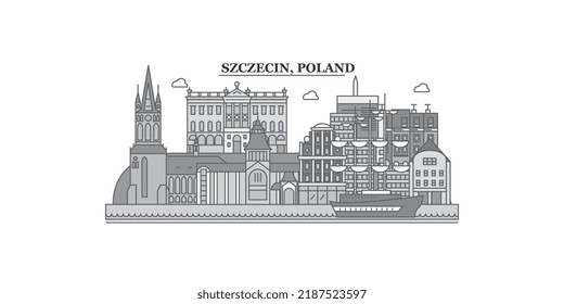 Poland, Szczecin city skyline isolated vector illustration, icons