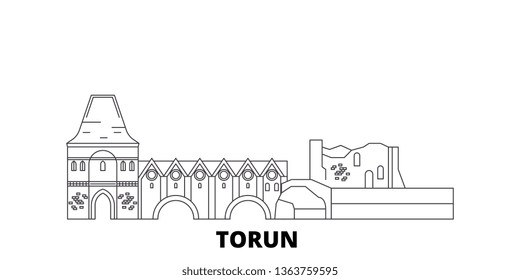 Poland, Torun City line travel skyline set. Poland, Torun City outline city vector illustration, symbol, travel sights, landmarks.