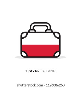 Poland travel concept. Suitcase vector icon with national country flag