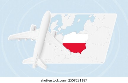 Poland Travel Illustration with Plane and National Flag. Ideal for travel agencies, promotional materials, or geographic content related to Poland.