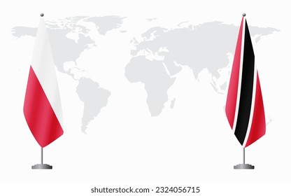 Poland and Trinidad and Tobago flags for official meeting against background of world map.