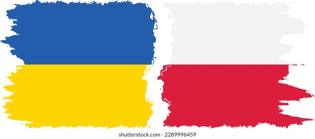 Verbindung zwischen Polen und der Ukraine mit Grunge-Flaggen, Vektorgrafik