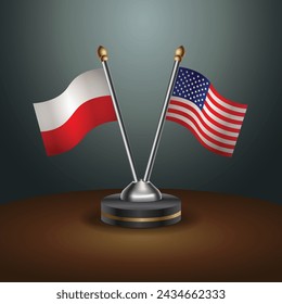 Poland and United States table flags with gradient backgrund. Vector Illustration