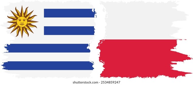 Conexión de banderas grunge de Polonia y Uruguay, Vector