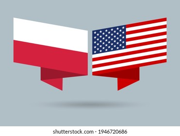 Banderas de Polonia y Estados Unidos. Símbolos americanos y polacos. Ilustración vectorial.