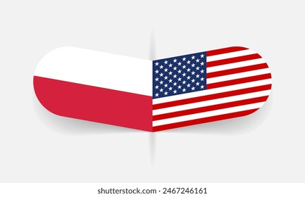 Poland and USA flags. American and Polish flag, national symbol design. Vector illustration.