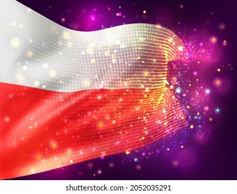 Polen, Vektor-3D-Flagge auf rosafarbenem violettem Hintergrund mit Beleuchtung und Aromen