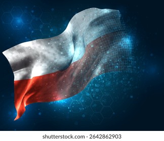 Poland, vector 3d flag virtual triangular polygons on a blue background
