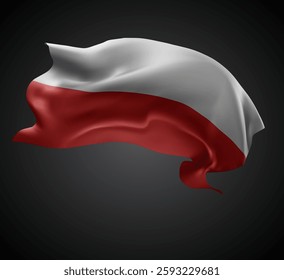 Poland, vector 3d flag with waves on a black background