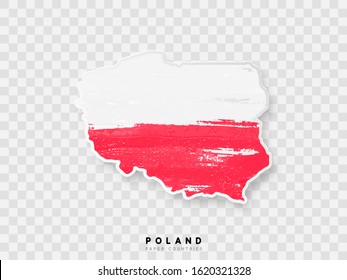 Poland vector flag and map. Painted in watercolor paint colors in the national flag. Isolated on transparent background