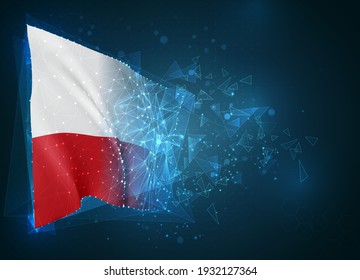 Polen, Vektorflagge, virtuelles abstraktes 3D-Objekt aus dreieckigen Polygonen auf blauem Hintergrund