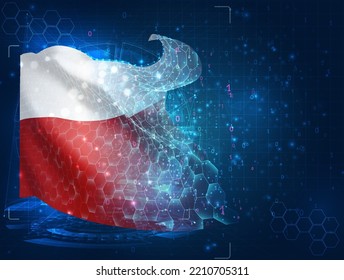 Poland,  vector flag, virtual abstract 3D object from triangular polygons on a blue background