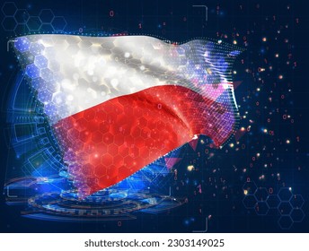 Poland,  vector flag, virtual abstract 3D object from triangular polygons on a blue background