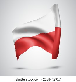 Poland, vector flag with waves and bends waving in the wind on a white background