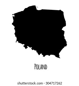 Poland vector map black outline map with caption on white background. 