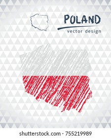 Poland vector map with flag inside isolated on a white background. Sketch chalk hand drawn illustration