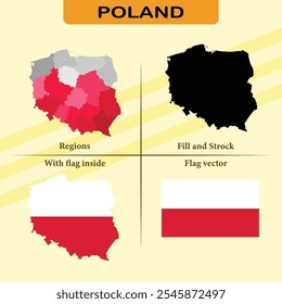 Poland vector map with regions black silhouette flag overlay and standalone flag ideal for educational materials infographics and design projects showcasing Azerbaijan geography and identity