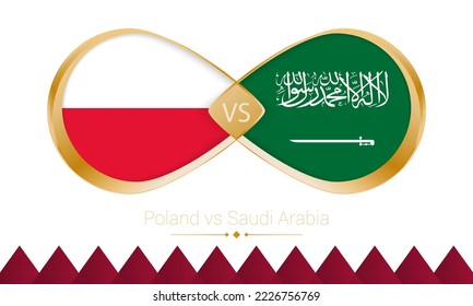 Polen gegen Saudi-Arabien goldenes Symbol für Fußball 2022 Spiel. Vektorgrafik.