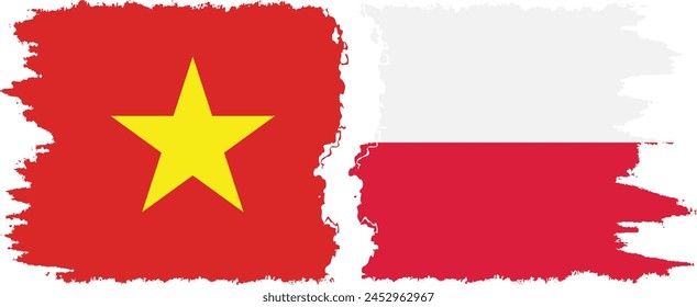 Poland and Vietnam grunge flags connection, vector