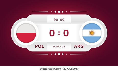 Polonia Vs Argentina 2022 Elementos De Diseño De Partidos. Infografía De La Competencia Del Campeonato De Fútbol. Anuncio, Puntuación de juego, Plantilla de marcador. Ilustración vectorial