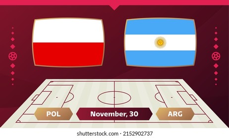 Poland vs Argentina, Football 2022, Group C. World Football Competition championship match versus teams intro sport background, championship competition final poster, vector illustration.