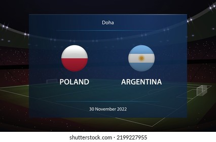 Polen gegen Argentinien. Football-Anzeigetafel für grafische Fußballvorlage