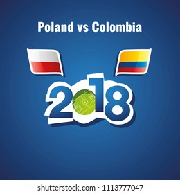 Poland vs Colombia flags soccer blue background