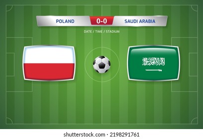 Poland vs Saudi Arabia scoreboard broadcast template for sport soccer tournament and football championship 2022 in qatar vector illustration