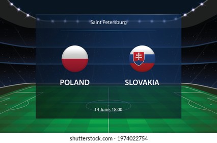 Poland vs Slovakia football scoreboard. Broadcast graphic soccer template