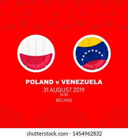 Poland vs Venezuela, World Basketball match 2019, Chinese pattern with modern and traditional elements, Vector illustration.