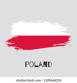 Poland watercolor vector national country flag icon. Hand drawn dry brush stains, strokes, spots isolated on white background. Painted grunge style illustration texture for posters, banner design.