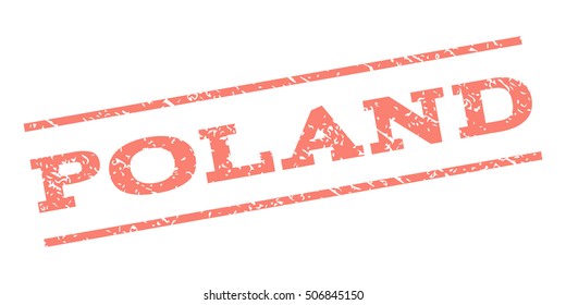 Poland watermark stamp. Text tag between parallel lines with grunge design style. Rubber seal stamp with dirty texture. Vector salmon color ink imprint on a white background.