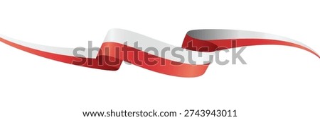 Poland Waving Flag Ribbon Vector Illustration Isolated on White Background, Red and White Polish National Banner in Curved Silk Style