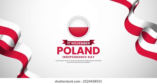Poland Waving ribbon flag for independence day background design template with blank space area