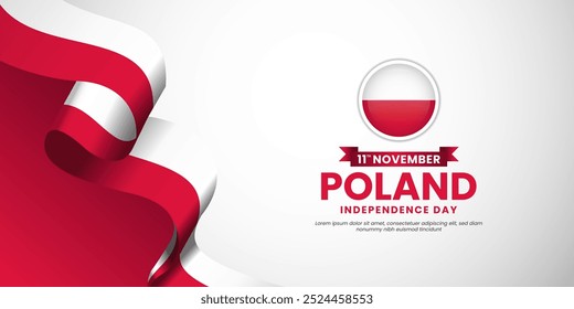 Poland Waving ribbon flag for independence day background design template with blank space area