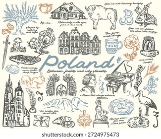 Polônia Caprichoso desenhado à mão Conjunto de ilustrações