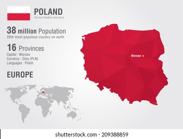 Poland world map with a pixel diamond texture. World geography.