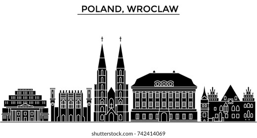Poland, Wroclaw architecture vector city skyline, travel cityscape with landmarks, buildings, isolated sights on background
