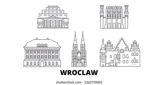 Poland, Wroclaw line travel skyline set. Poland, Wroclaw outline city vector illustration, symbol, travel sights, landmarks.