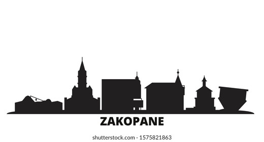 Poland, Zakopane city skyline isolated vector illustration. Poland, Zakopane travel black cityscape