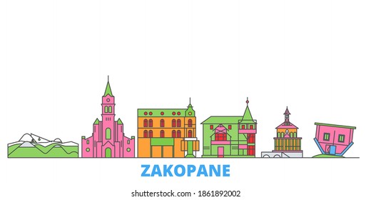 Poland, Zakopane line cityscape, flat vector. Travel city landmark, oultine illustration, line world icons