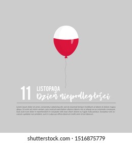 Poland's independence day poster template with a balloon in national polish red and white colors; vector illustration in flat cartoon style; design element for greeting cards, banners, invitations