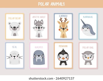 Polar animals isolated, cute animals, kids posters, cartoon, cards for kids