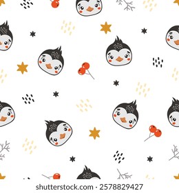 Polar animals pattern, cute arctic animals, kids pattern, polar vector, cartoon, seamless pattern