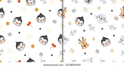 Polar animals pattern, cute arctic animals, kids pattern, polar vector, cartoon, seamless pattern