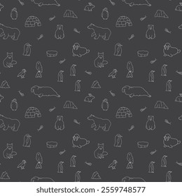 Polar animals seamless pattern. Cute Cartoon arctic animals background. Vector Illustration.