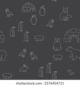 Polar animals seamless pattern. Cute Cartoon arctic animals background. Vector Illustration