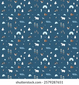 Polar animals seamless pattern. Cute Cartoon arctic animals background. Vector Illustration.