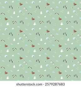 Polar animals seamless pattern. Cute Cartoon arctic animals background. Vector Illustration